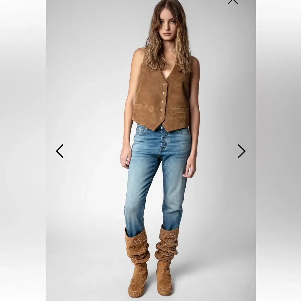 $1198 Zadig & Voltaire Santa Dream Studs Suede High Boots New